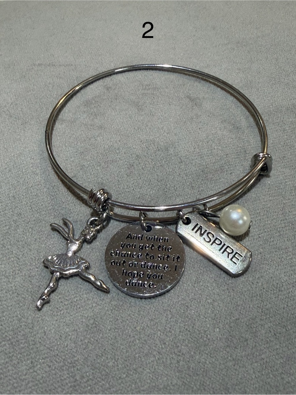 Silver Inspirational Bangle Bracelet with Ballerina Charms